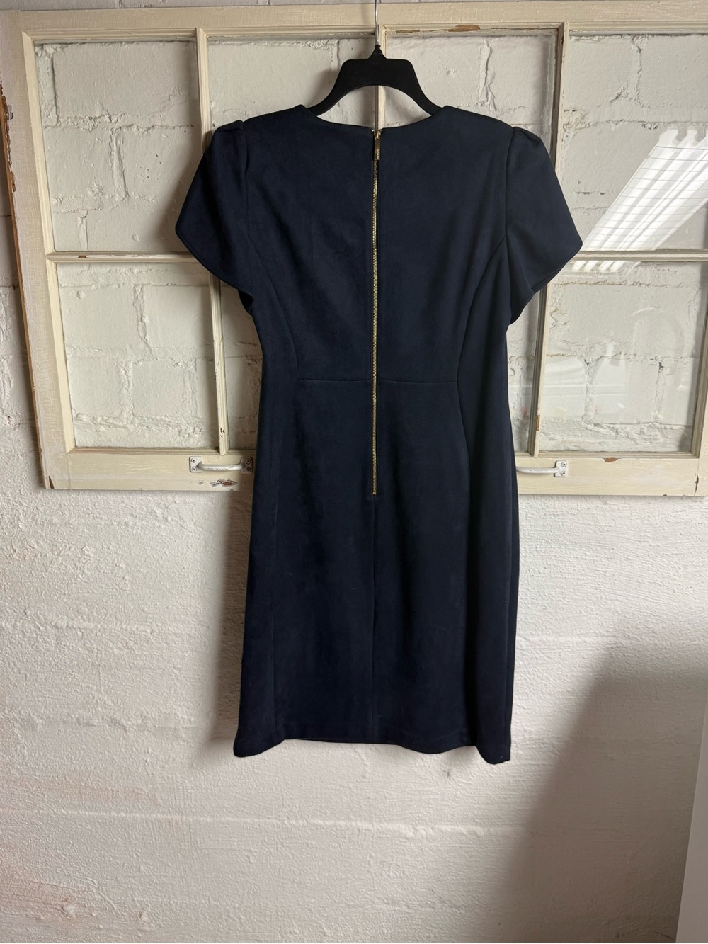 Calvin Klein Navy Puff Sleeve Midi Sheath Dress - Picture 6 of 10